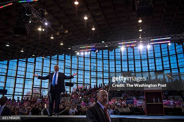 Republican presidential candidate Donald Trump walks out to speak during a campaign event at J.S. Dorton Arena in Raleigh, NC on Monday November 07,...