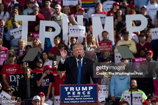 Republican presidential candidate Donald Trump speaks during a campaign event at J.S. Dorton Arena in Raleigh, NC on Monday November 07, 2016.