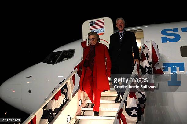 Democratic presidential nominee former Secretary of State Hillary Clinton and her husband former U.S. President Bill Clinton arrive at Westchester...