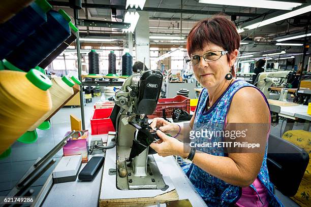 The factory of shoes Robert Clergerie in Roman-sur-Isere, on August 30, 2016. The art director Roland Mouret revisited the iconic shoe the derby...