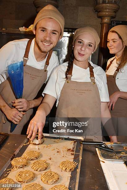 Chef pastry Yann Couvreur and assistant attend Les Fooding 2017 / Cocktail at Cathedrale Americaine de Paris on November 7, 2016 in Paris, France.