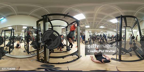 The New Zealand All Blacks exercise during a gym session on November 8, 2016 in Rome, Italy.
