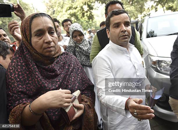 Fatima Nafees, mother of missing JNU student Najeeb Ahmed accompanied by Samajwadi Party MP Dharmendra Yadav arrives for a meeting with Home Minister...