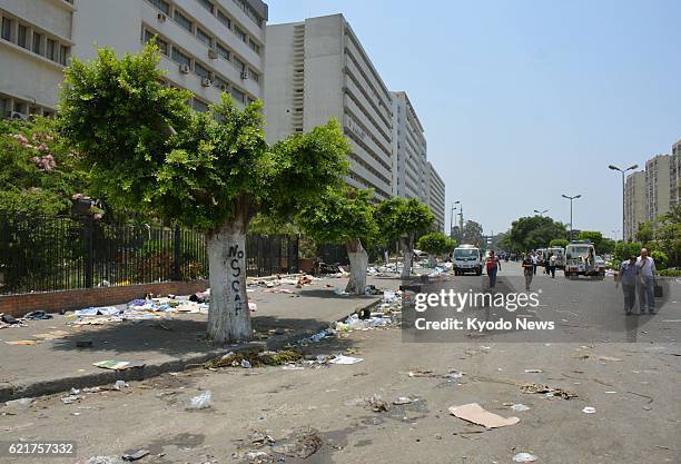 Egypt - Photo shows the area outside an Egyptian military facility in Cairo on July 8 where supporters of former President Mohammed Morsi, who was...