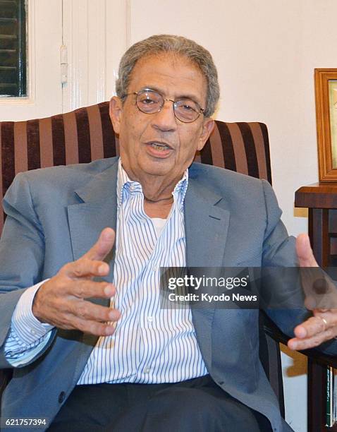 Egypt - Amr Moussa, former Egyptian foreign minister and opposition leader, is interviewed by Kyodo News in Cairo on July 8, 2013. Moussa said the...