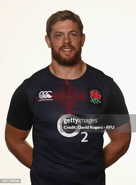 Dave Attwood of England poses for a portrait during the England Elite Player Squad photo call at Pennyhill Park on November 8, 2016 in Bagshot,...