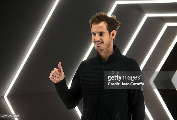 Winner Andy Murray of Great Britain celebrates becoming the number one tennis player in the world following the final of the Paris ATP Masters Series...