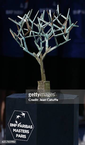 Illustration of the BNP Paribas Masters Paris trophy following the final of the Paris ATP Masters Series 1000 at AccorHotel Arena aka Palais...