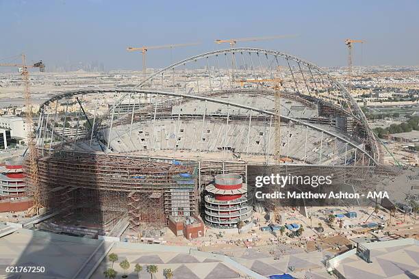 General view of the construction and refurbishment of the interior of the Khalifa International Stadium also known as National Stadium, in Doha,...