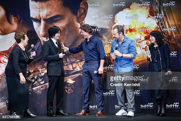 Tom Cruise , Sosuke Ikematsu , and Edward Zwick attend the press conference and photocall of the Paramount Pictures' 'Jack Reacher: Never Go Back'...