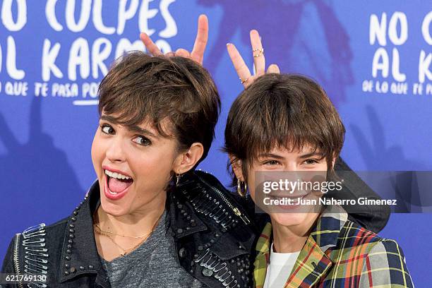 Veronica Echegui and Alba Galocha attend 'No Culpes Al Karma De Lo Que Te Pasa Por Gilipollas' photocall at El Paracaidista on November 8, 2016 in...