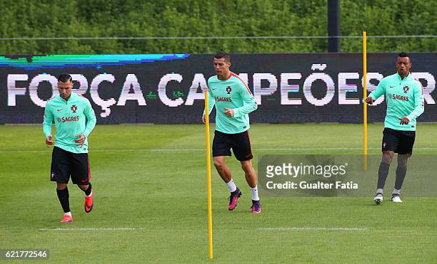 Portugal's forward Cristiano Ronaldo with Portugal's forward Ricardo Quaresma and Portugal's forward Nani during Portugal's National Team Training...