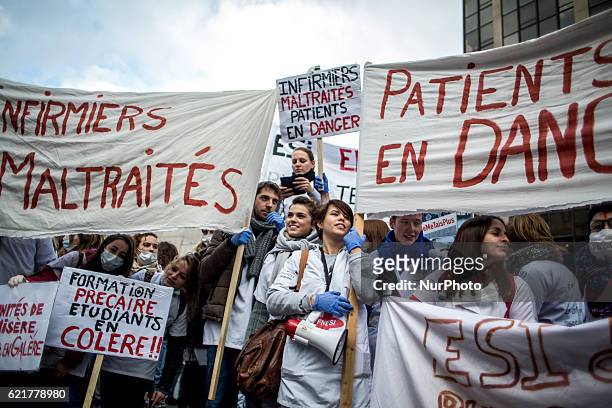 Nurses protestors during a demonstration with Hospital staff, against the &quot;deterioration of their working conditions&quot;, on November 8, 2016...