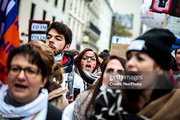 Demonstrator from the ESI withe anger write on her face during a demonstration with the Hospital staff against the &quot;deterioration of their...