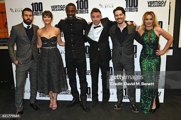 Tom Cullen, Gemma Arterton, Idris Elba, Charlie Creed Miles, Ryan Gage and Kierston Wareing attend the UK Premiere of "100 Streets" at the BFI...