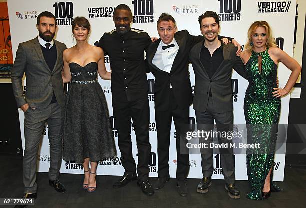 Tom Cullen, Gemma Arterton, Idris Elba, Charlie Creed Miles, Ryan Gage and Kierston Wareing attend the UK Premiere of "100 Streets" at the BFI...