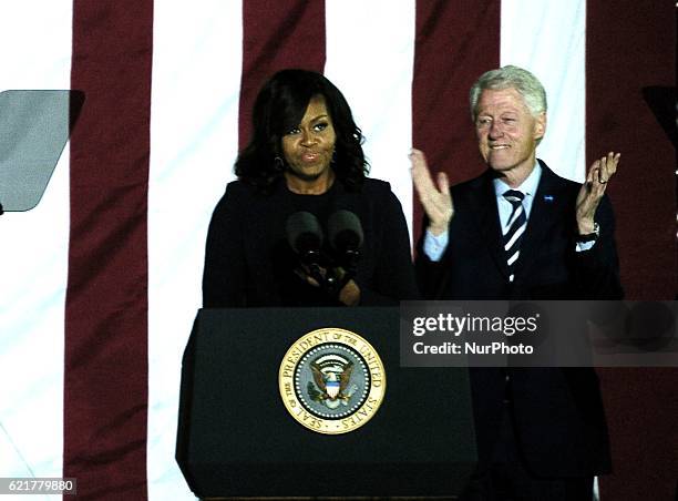 First Lady Michelle Obama makes her final pitch for a Hillary Presidency in Philadelphia on November 7, 2016.