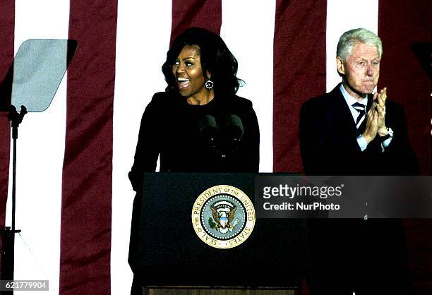 First Lady Michelle Obama makes her final pitch for a Hillary Presidency in Philadelphia on November 7, 2016.