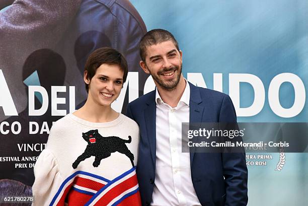 Michele Riondino and Sara Serraiocco attend a photocall for 'La Ragazza Del Mondo' on November 8, 2016 in Rome, Italy.