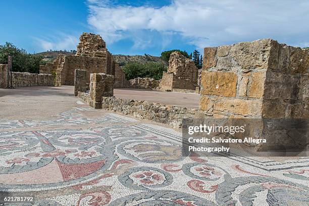 villa romana del casale and mosaics - mosaico stockfoto's en -beelden