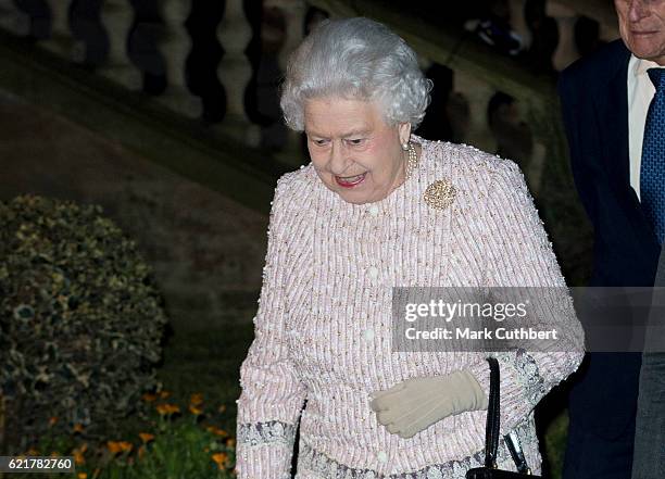 Queen Elizabeth II attends a Co-Operation Ireland Reception at Crosby Hall on November 8, 2016 in London, England. During the reception The Queen...