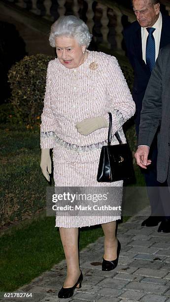 Queen Elizabeth II attends a Co-Operation Ireland Reception at Crosby Hall on November 8, 2016 in London, England. During the reception The Queen...