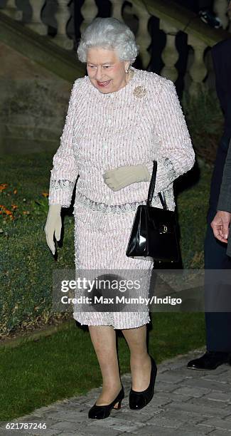 Queen Elizabeth II attends a Co-Operation Ireland Reception at Crosby Hall on November 8, 2016 in London, England. During the reception The Queen...