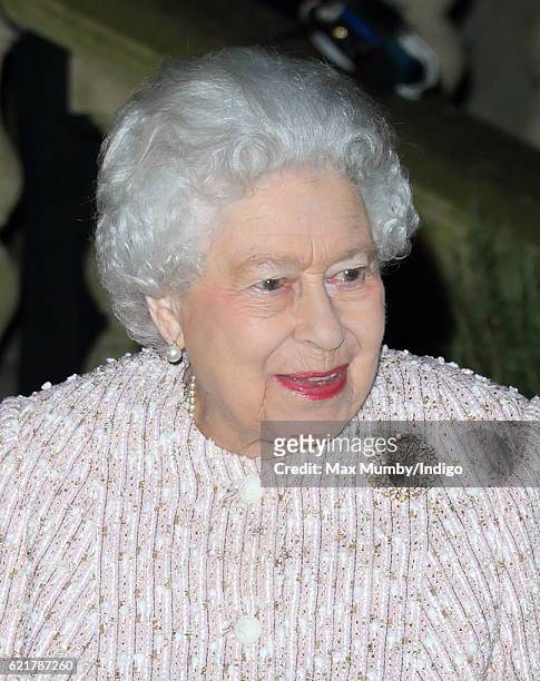 Queen Elizabeth II attends a Co-Operation Ireland Reception at Crosby Hall on November 8, 2016 in London, England. During the reception The Queen...