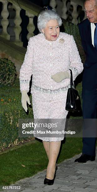 Queen Elizabeth II attends a Co-Operation Ireland Reception at Crosby Hall on November 8, 2016 in London, England. During the reception The Queen...