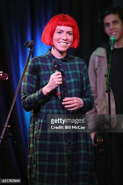 Hannah Hooper of the band Grouplove performs at the Radio 104.5 Performance Theater November 8, 2016 in Bala Cynwyd, Pennsylvania.