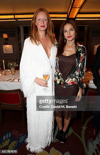 Olivia Inge and Yasmin Mills attend the launch of The Rupert Sanderson Champagne Slipper For 34 Mayfair, at 34 Mayfair on November 8, 2016 in London,...