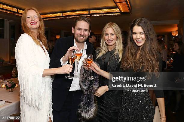 Olivia Inge, Rupert Sanderson, Marissa Montgomery and Sarah Ann Macklin attend the launch of The Rupert Sanderson Champagne Slipper For 34 Mayfair,...