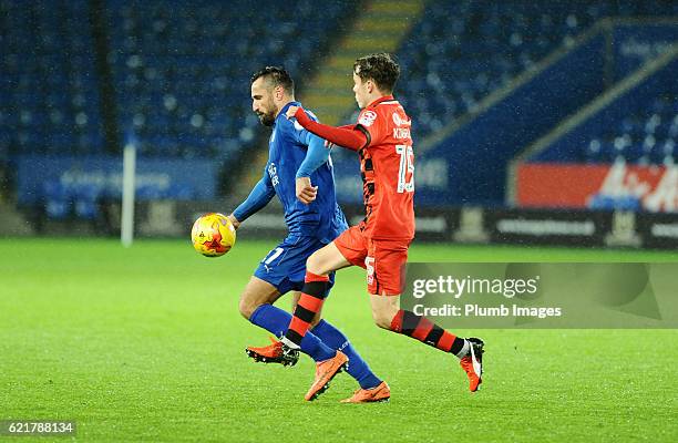 Marcin Wasilewski of Leicester City in action with Liam Kinsella of Walsall during the EFL checkatrade Trophy match between Leicester City and...