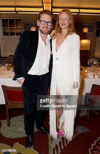 Rupert Sanderson and Olivia Inge attend the launch of The Rupert Sanderson Champagne Slipper For 34 Mayfair, at 34 Mayfair on November 8, 2016 in...