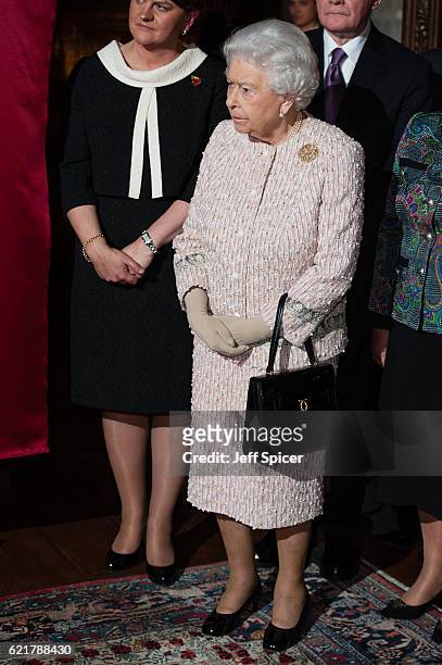 Queen Elizabeth II attends a Co-Operation Ireland Reception at Crosby Hall on November 8, 2016 in London, England. During the reception The Queen...