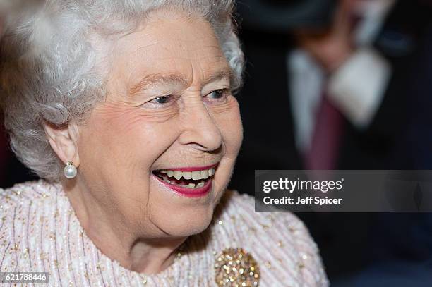 Queen Elizabeth II attends a Co-Operation Ireland Reception at Crosby Hall on November 8, 2016 in London, England. During the reception The Queen...