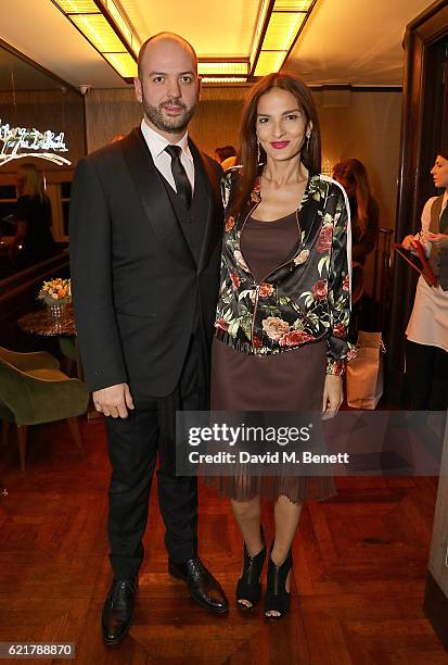 Justin Horne and Yasmin Mills attend the launch of The Rupert Sanderson Champagne Slipper For 34 Mayfair, at 34 Mayfair on November 8, 2016 in...