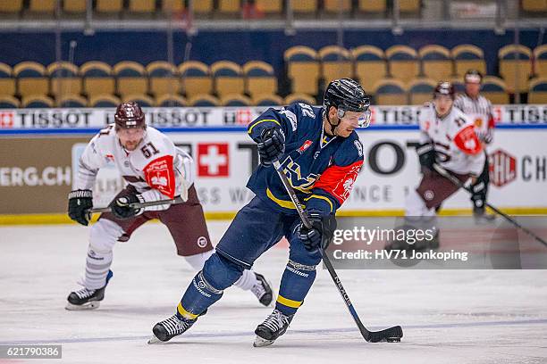 Teemu Laine of HV71 during the Champions Hockey League Round of 16 match between HV71 Jonkoping and Sparta Prague at Kinnarps Arena on November 8,...