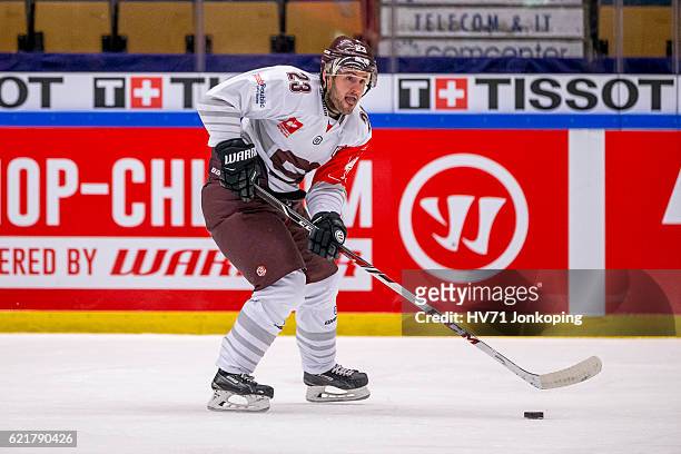 Lukas Pech of Sparta Prague during the Champions Hockey League Round of 16 match between HV71 Jonkoping and Sparta Prague at Kinnarps Arena on...