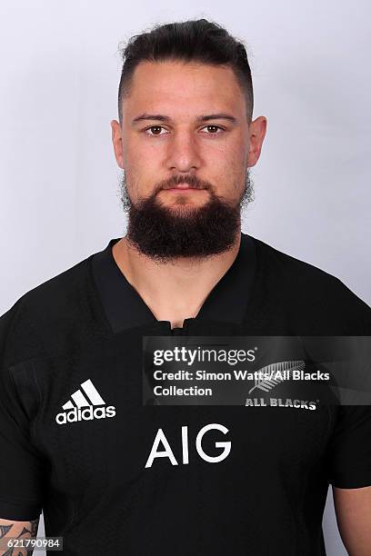 Elliot Dixon poses during the All Blacks End of Year Tour 2016 Headshots Session at Auckland International Airport Novotel on October 28, 2016 in...