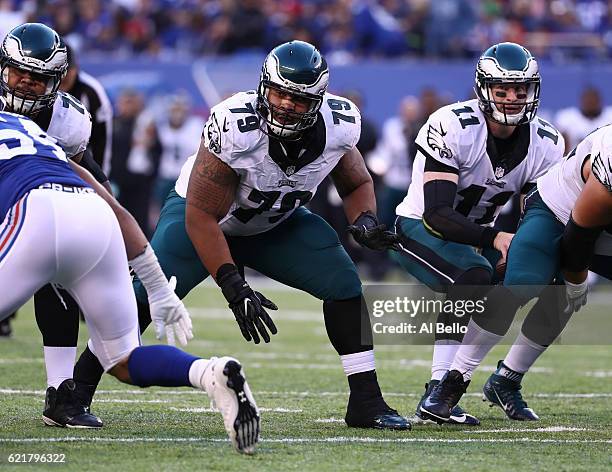 Brandon Brooks of the Philadelphia Eagles in action against the New York Giants during their game at MetLife Stadium on November 6, 2016 in East...