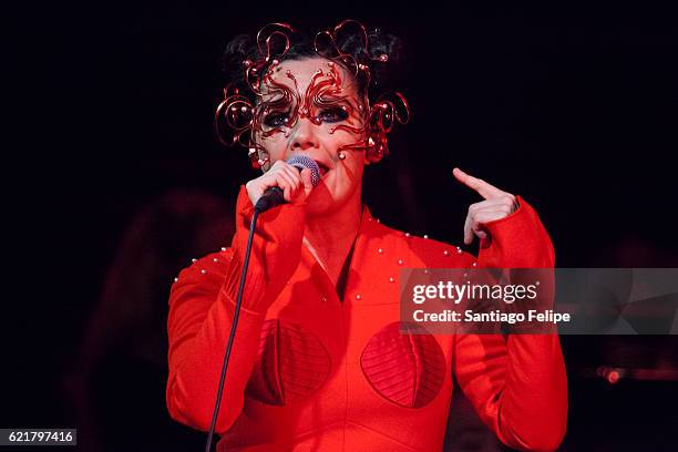 Bjork performs onstage during Iceland Airwaves Music Festival on November 8, 2016 in at Harpa Concert Hall in Reykjavik, Iceland.