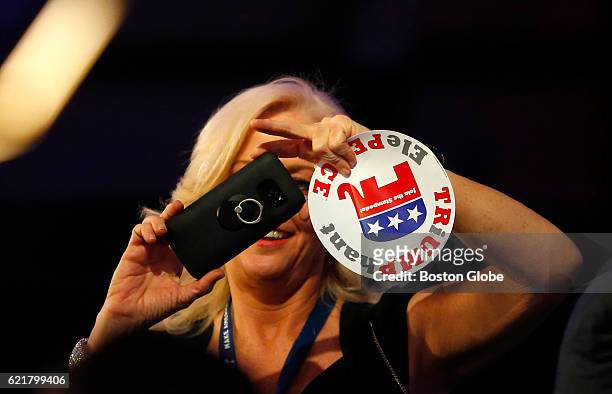 Donald Trump supporter takes a picture of the press pen at Republican presidential nominee Donald Trumps election night event at the New York Hilton...
