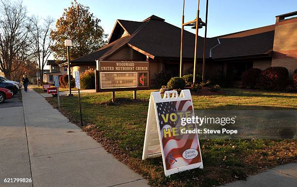Voters head to polling locations across Iowa on November 8, 2016 in Woodward, Iowa. Americans today will choose between Republican presidential...