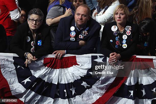 People watch the voting results at Democratic presidential nominee former Secretary of State Hillary Clinton's election night event at the Jacob K....