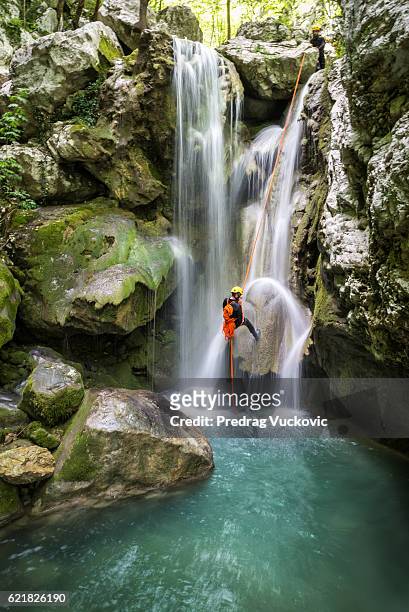 canyoning adventure - canyoneering stock pictures, royalty-free photos & images