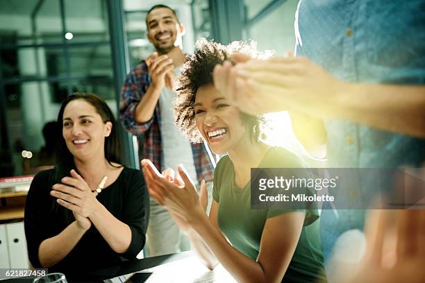 celebrating our achievements together - white collar worker stock pictures, royalty-free photos & images