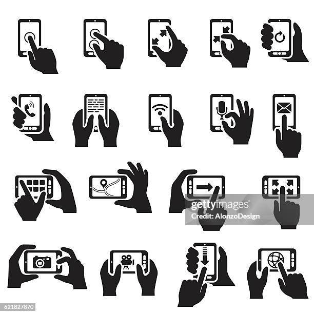 smartphone functions icon set - computer loading stock illustrations