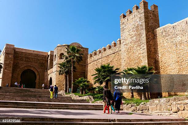 rabat historical medina,  kasbah of the udayas ,rabat ,morocco - fortress gate and staircases stockfoto's en -beelden