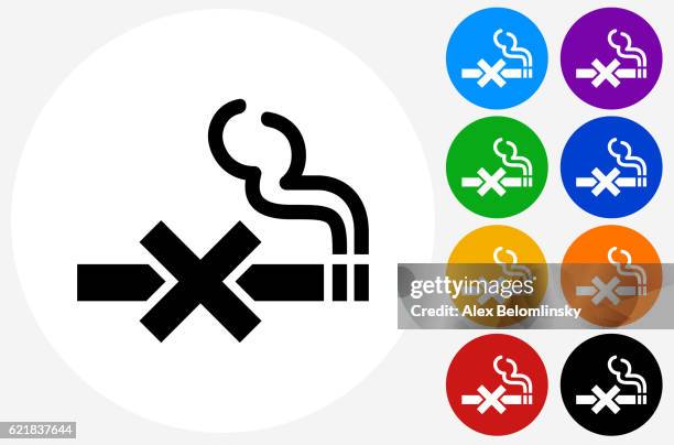 ilustraciones, imágenes clip art, dibujos animados e iconos de stock de icono de no fumar en los botones de círculo de color plano - no fumar